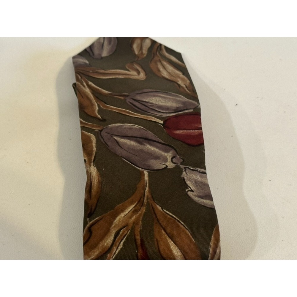 Vintage Banana Republic Safari & Travel Silk Tie Tulips Flowers Green USA